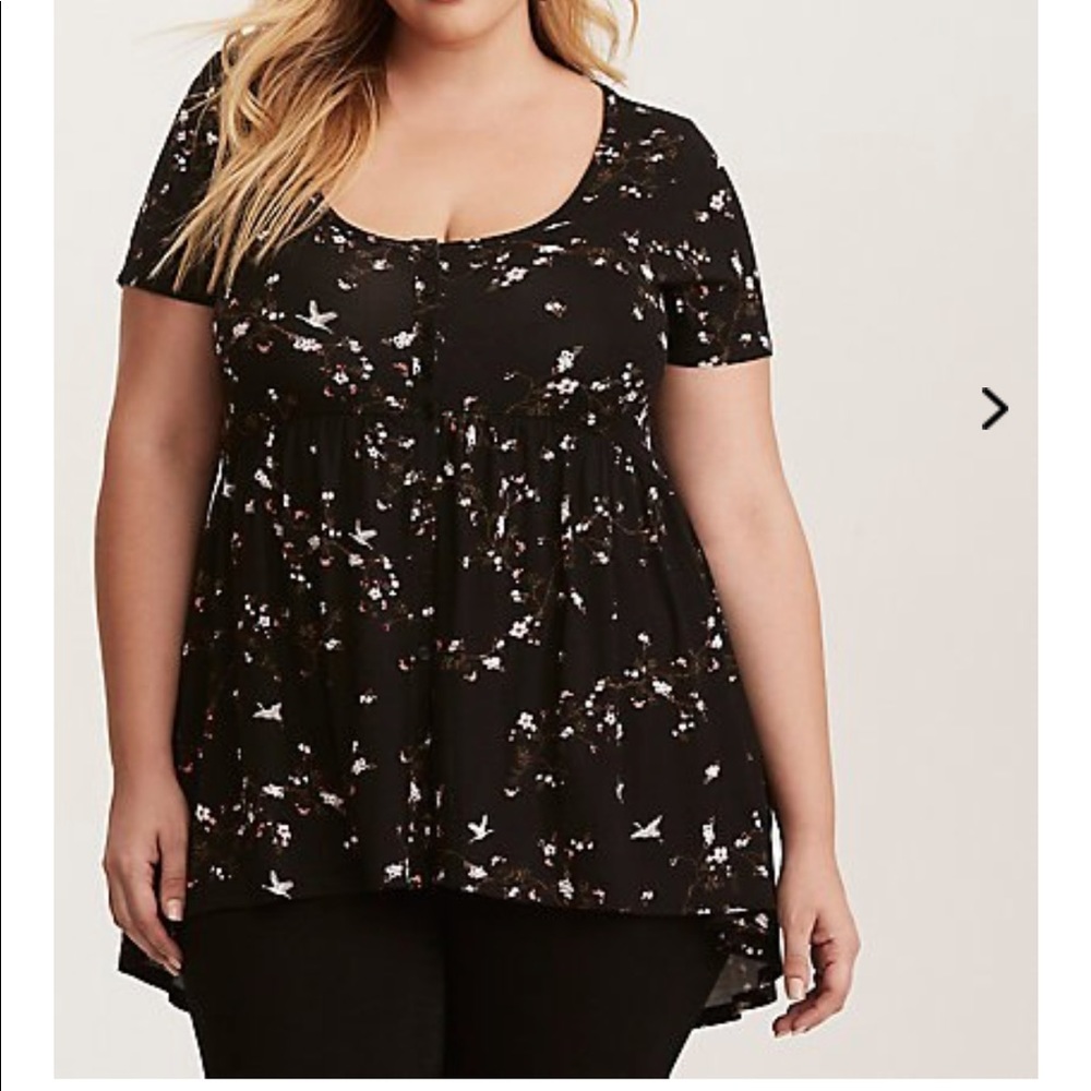 Floral and crane babydoll top